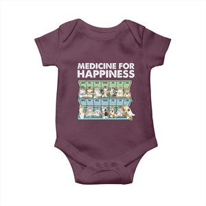 Mental Health Baby Onesie Medicine For Happiness Cute Cat TS09 Maroon Print Your Wear