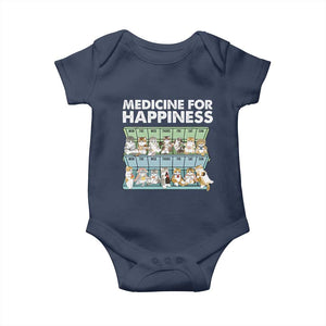 Mental Health Baby Onesie Medicine For Happiness Cute Cat TS09 Navy Print Your Wear