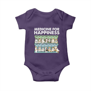 Mental Health Baby Onesie Medicine For Happiness Cute Cat TS09 Purple Print Your Wear