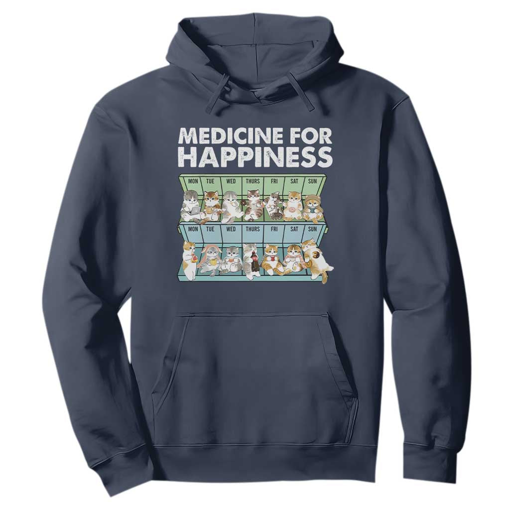 Mental Health Hoodie Medicine For Happiness Cute Cat TS09 Navy Print Your Wear