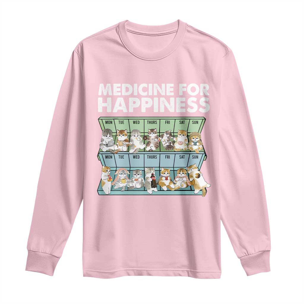 Mental Health Long Sleeve Shirt Medicine For Happiness Cute Cat TS09 Light Pink Print Your Wear