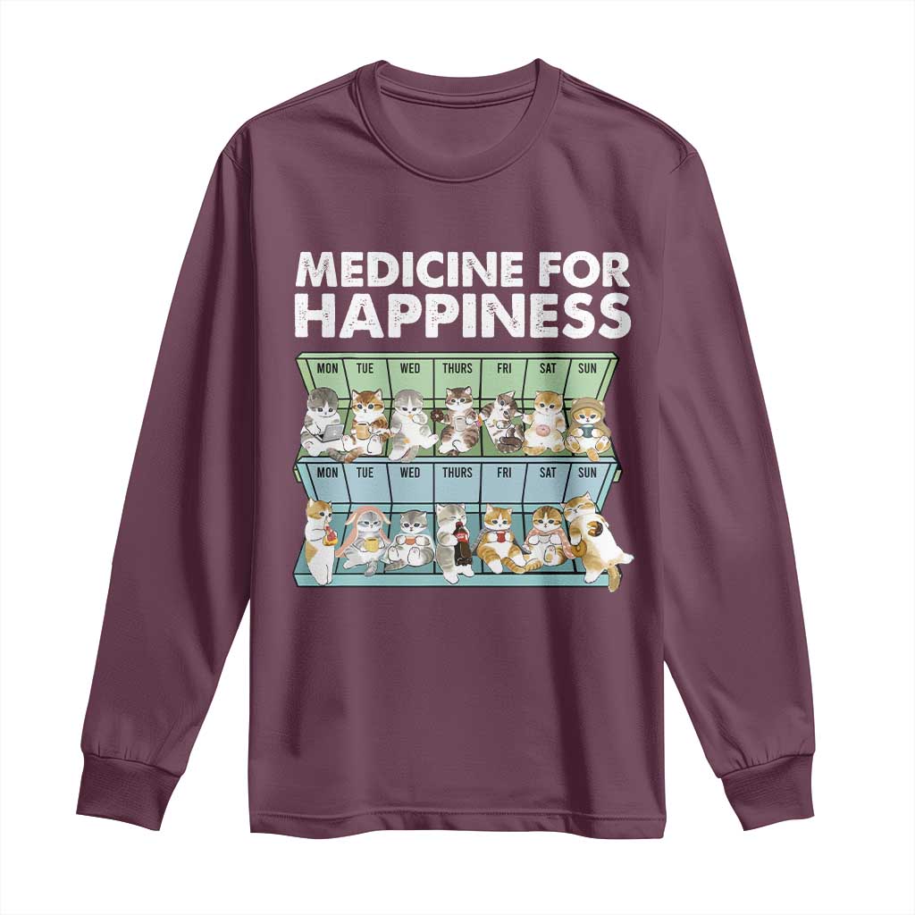 Mental Health Long Sleeve Shirt Medicine For Happiness Cute Cat TS09 Maroon Print Your Wear