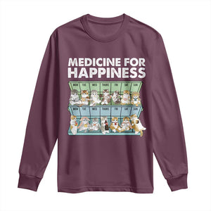 Mental Health Long Sleeve Shirt Medicine For Happiness Cute Cat TS09 Maroon Print Your Wear