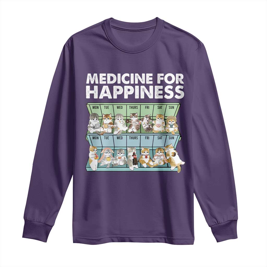 Mental Health Long Sleeve Shirt Medicine For Happiness Cute Cat TS09 Purple Print Your Wear