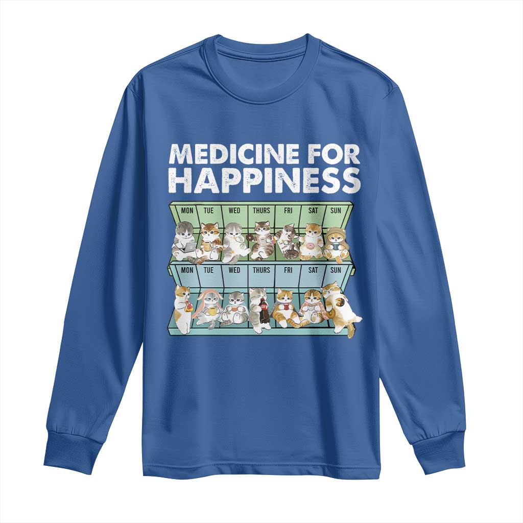 Mental Health Long Sleeve Shirt Medicine For Happiness Cute Cat TS09 Royal Blue Print Your Wear