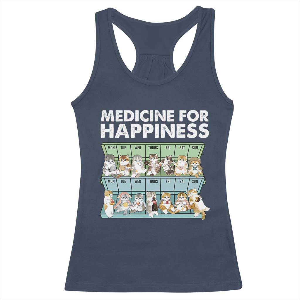 Mental Health Racerback Tank Top Medicine For Happiness Cute Cat TS09 Navy Print Your Wear