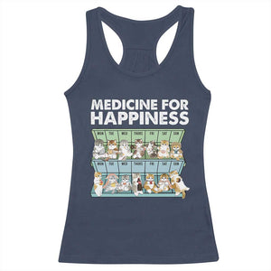 Mental Health Racerback Tank Top Medicine For Happiness Cute Cat TS09 Navy Print Your Wear