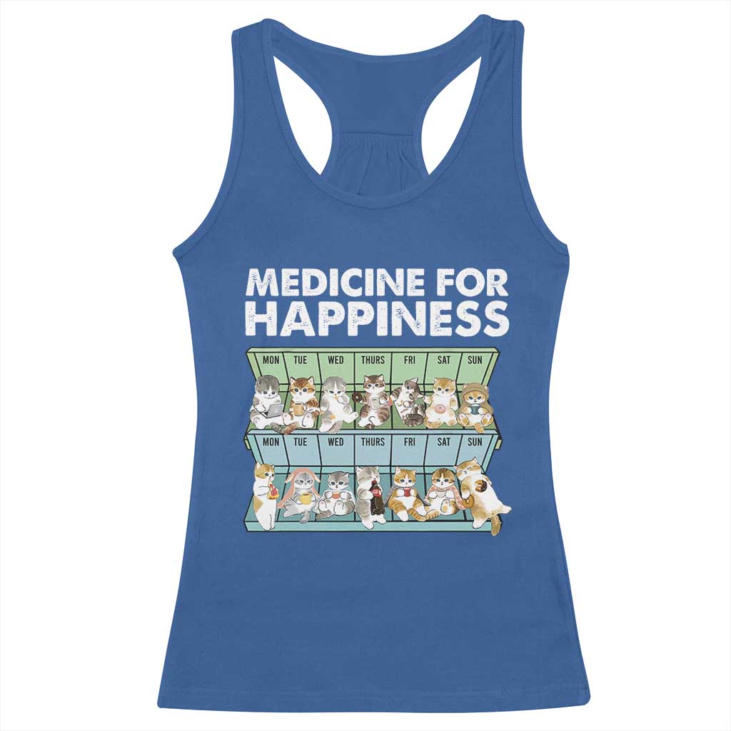 Mental Health Racerback Tank Top Medicine For Happiness Cute Cat TS09 Royal Blue Print Your Wear