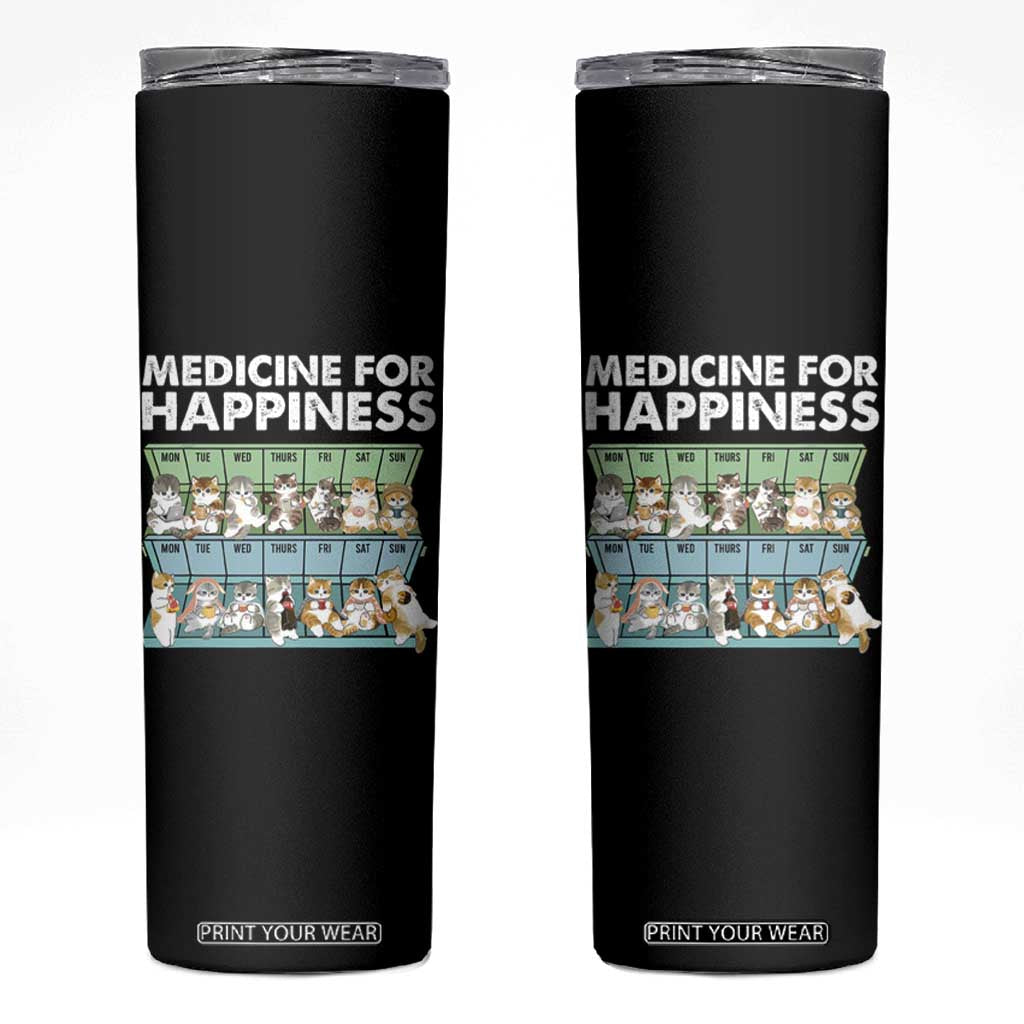 Mental Health Skinny Tumbler Medicine For Happiness Cute Cat TS09 Black Print Your Wear