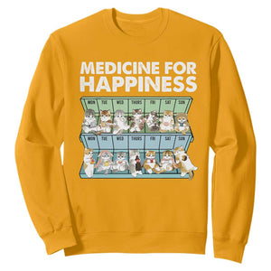 Mental Health Sweatshirt Medicine For Happiness Cute Cat TS09 Gold Print Your Wear