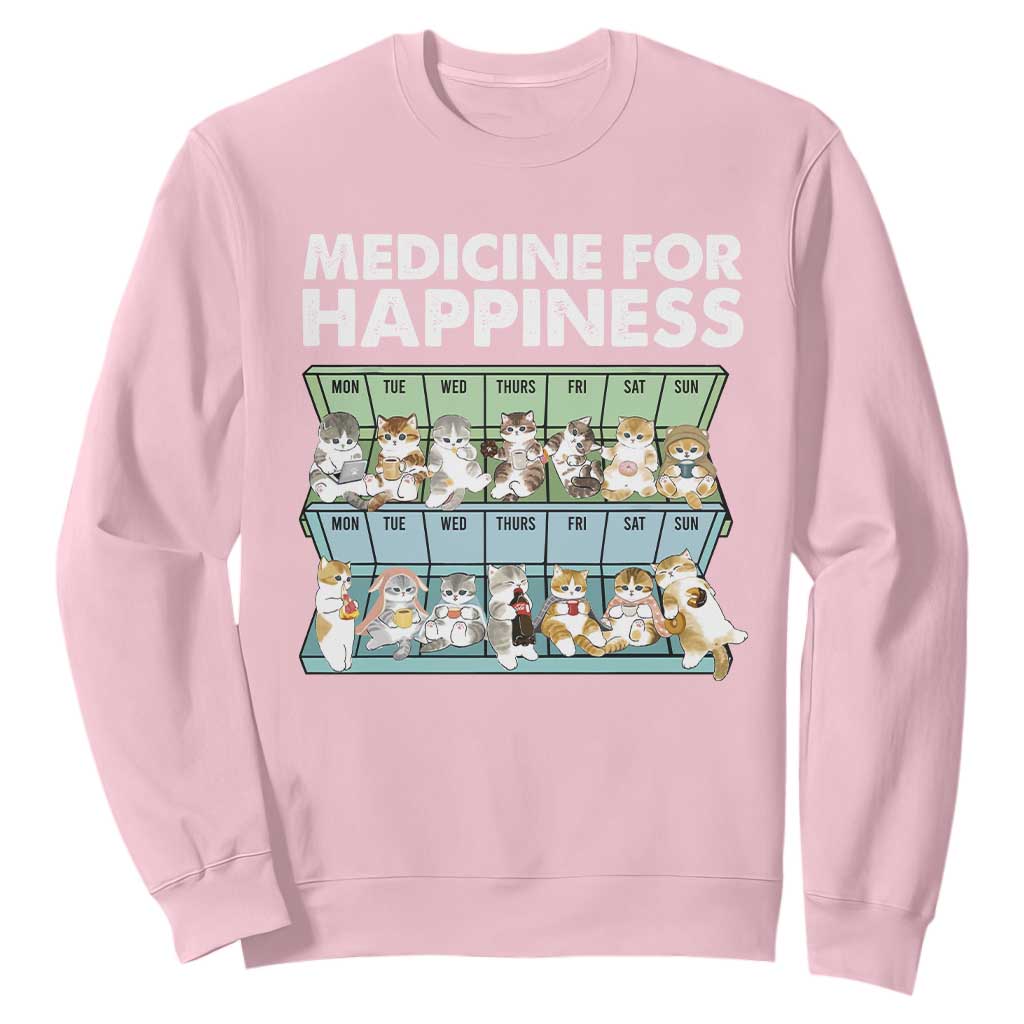 Mental Health Sweatshirt Medicine For Happiness Cute Cat TS09 Light Pink Print Your Wear