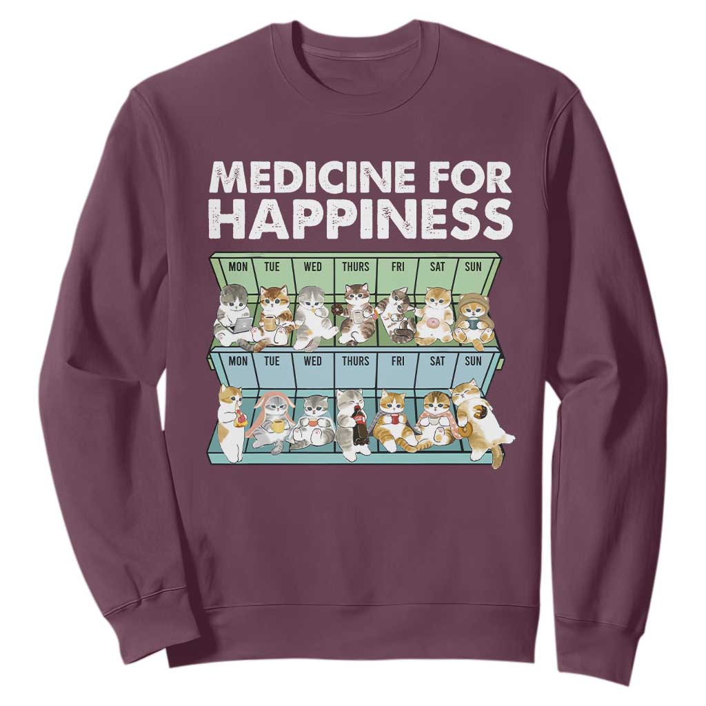 Mental Health Sweatshirt Medicine For Happiness Cute Cat TS09 Maroon Print Your Wear