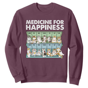 Mental Health Sweatshirt Medicine For Happiness Cute Cat TS09 Maroon Print Your Wear