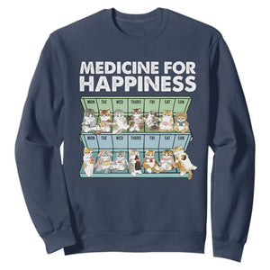 Mental Health Sweatshirt Medicine For Happiness Cute Cat TS09 Navy Print Your Wear