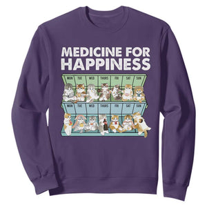 Mental Health Sweatshirt Medicine For Happiness Cute Cat TS09 Purple Print Your Wear