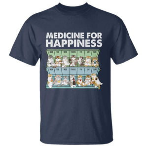 Mental Health T Shirt Medicine For Happiness Cute Cat TS09 Navy Print Your Wear