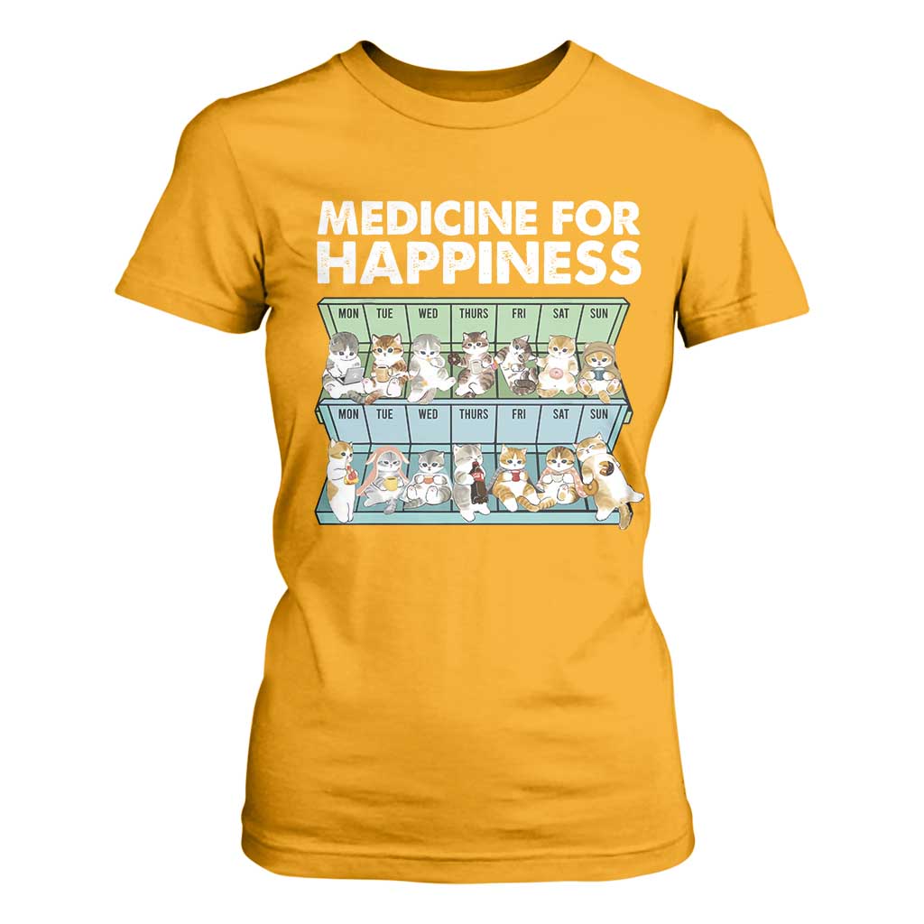 Mental Health T Shirt For Women Medicine For Happiness Cute Cat TS09 Gold Print Your Wear