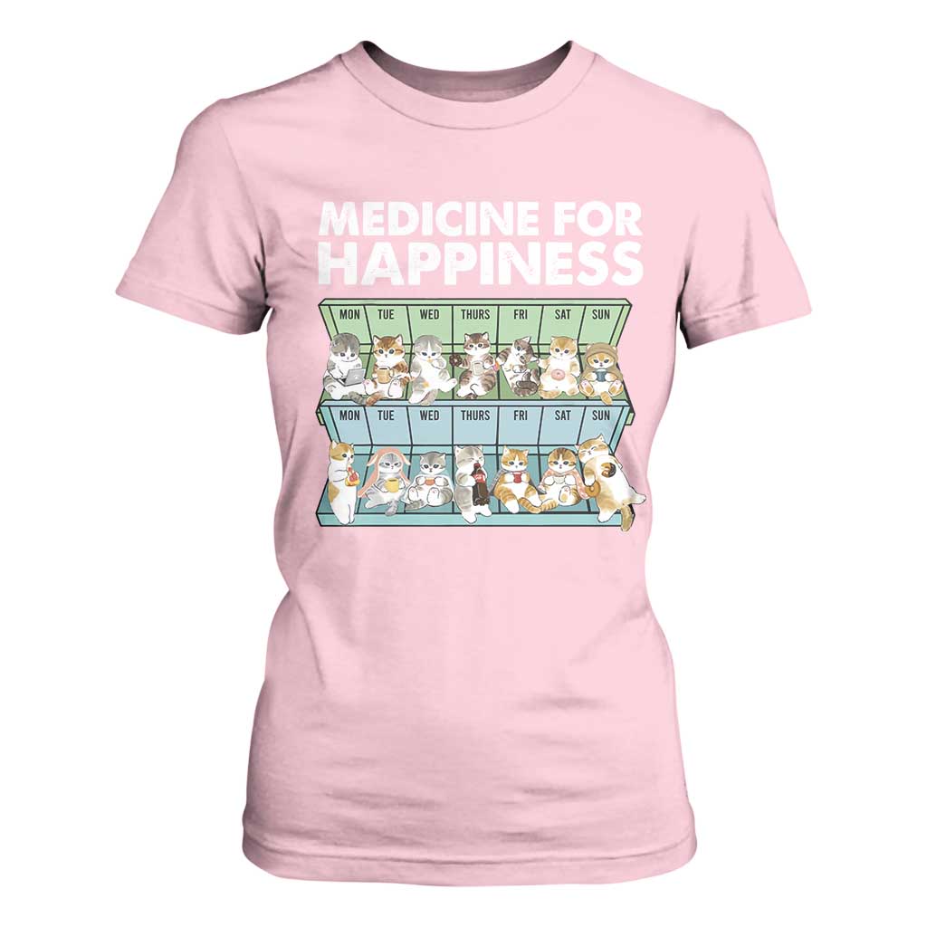 Mental Health T Shirt For Women Medicine For Happiness Cute Cat TS09 Light Pink Print Your Wear