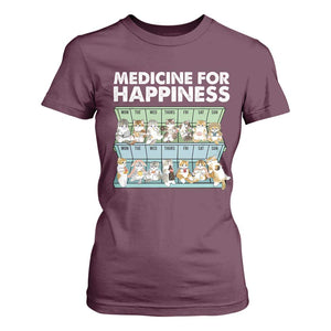 Mental Health T Shirt For Women Medicine For Happiness Cute Cat TS09 Maroon Print Your Wear