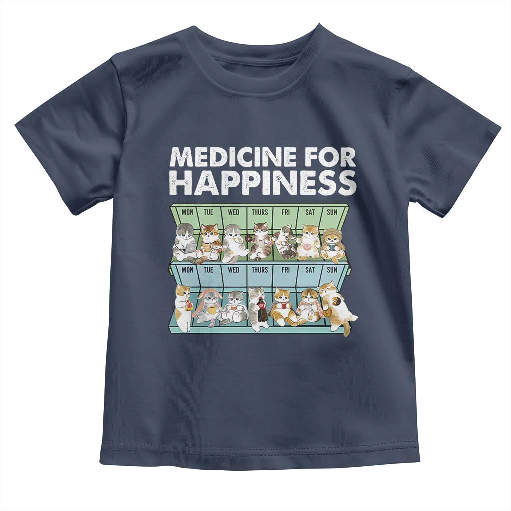 Mental Health Toddler T Shirt Medicine For Happiness Cute Cat TS09 Navy Print Your Wear