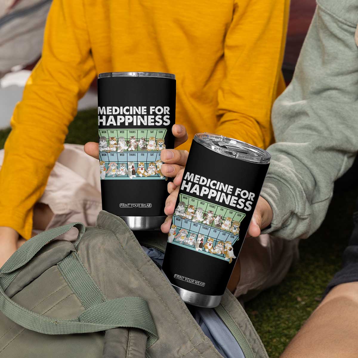 Mental Health Tumbler Cup Medicine For Happiness Cute Cat TS09 Print Your Wear