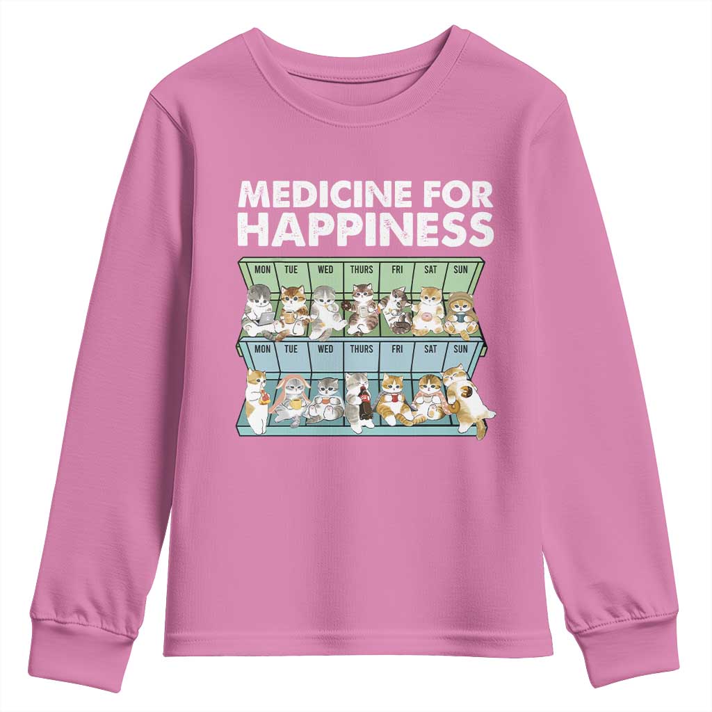 Mental Health Youth Sweatshirt Medicine For Happiness Cute Cat TS09 Azalea Print Your Wear