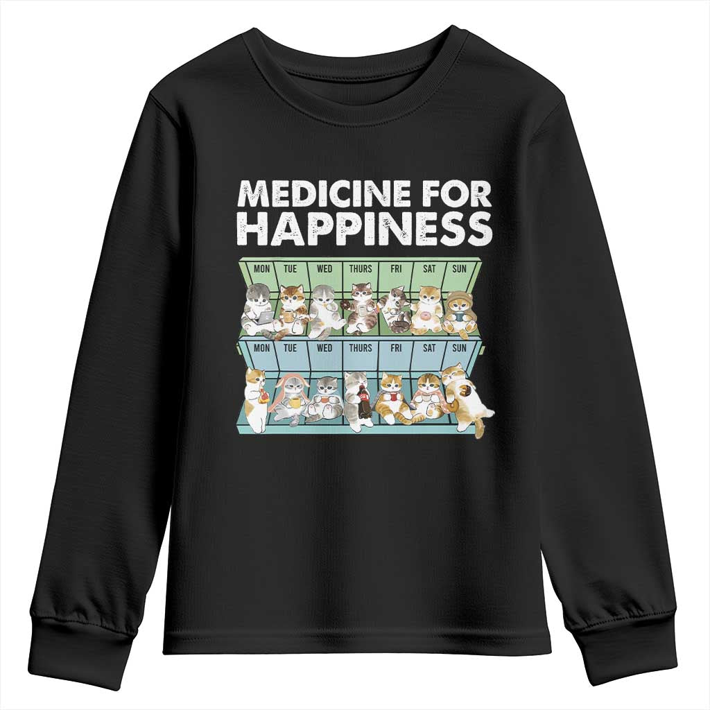 Mental Health Youth Sweatshirt Medicine For Happiness Cute Cat TS09 Black Print Your Wear