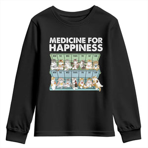 Mental Health Youth Sweatshirt Medicine For Happiness Cute Cat TS09 Black Print Your Wear