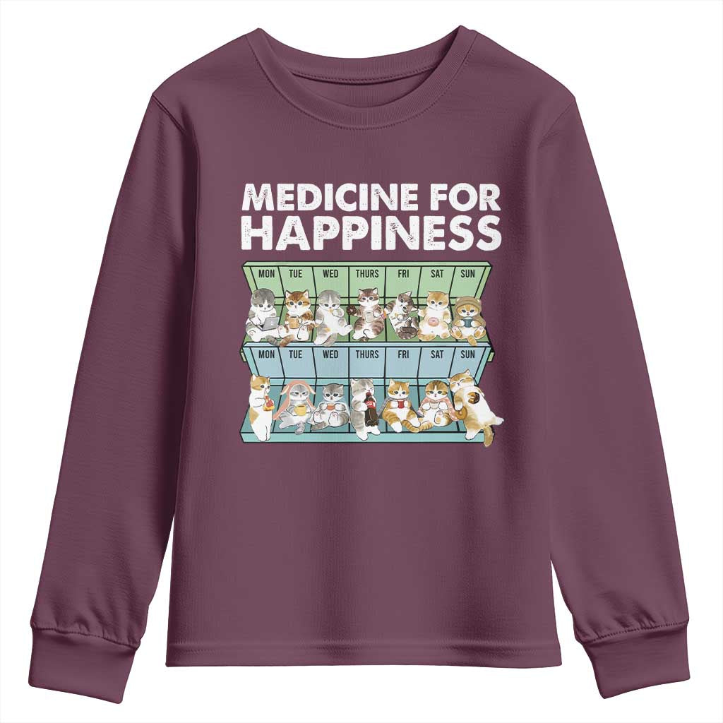 Mental Health Youth Sweatshirt Medicine For Happiness Cute Cat TS09 Maroon Print Your Wear