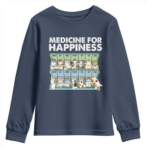 Mental Health Youth Sweatshirt Medicine For Happiness Cute Cat TS09 Navy Print Your Wear