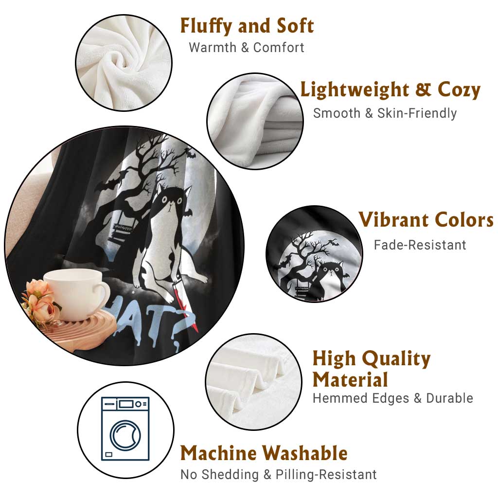 Halloween Cat Throw Blanket What Cat Murder Spooky Season TS09 Print Your Wear