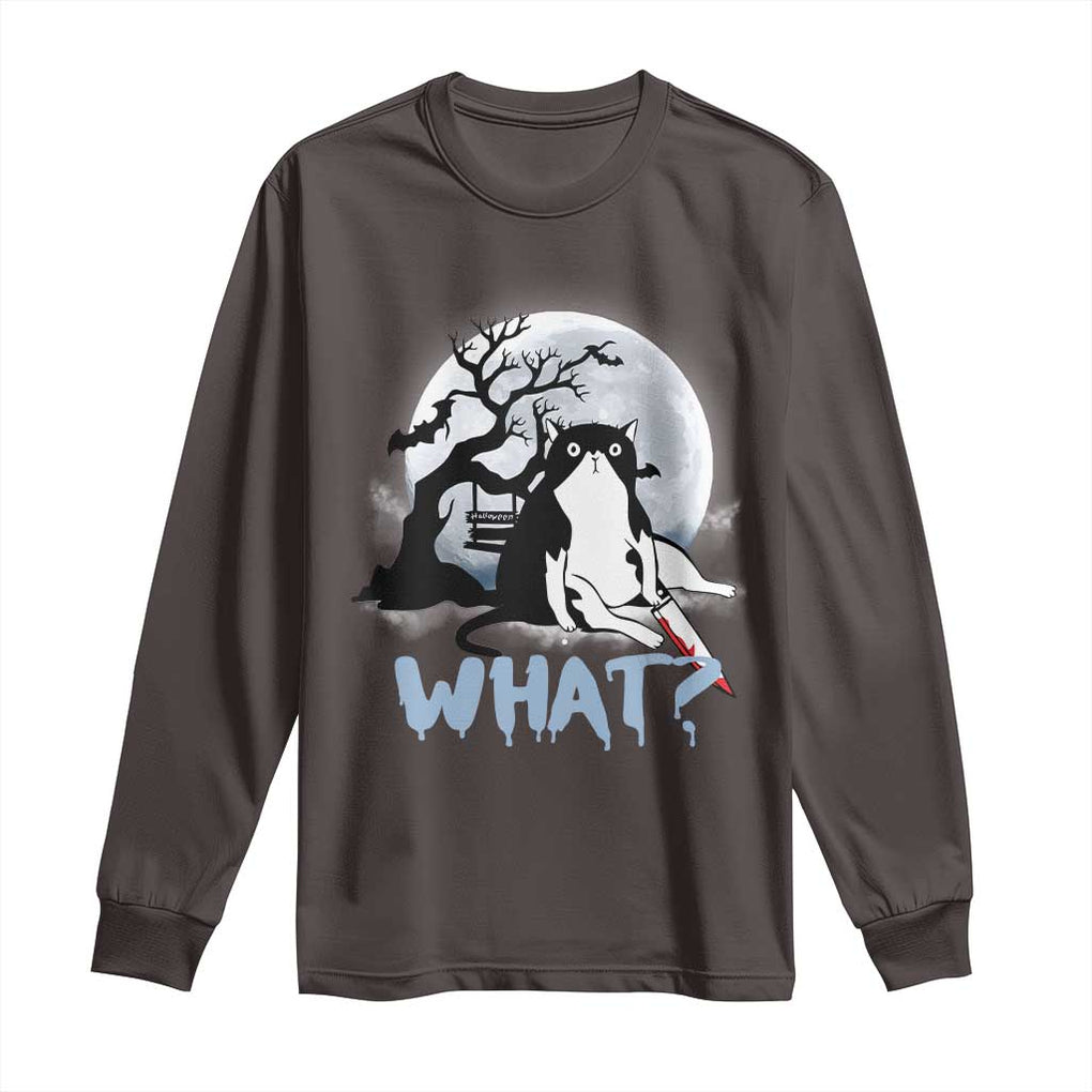 Halloween Cat Long Sleeve Shirt What Cat Murder Spooky Season TS09 Dark Chocolate Print Your Wear