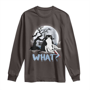 Halloween Cat Long Sleeve Shirt What Cat Murder Spooky Season TS09 Dark Chocolate Print Your Wear