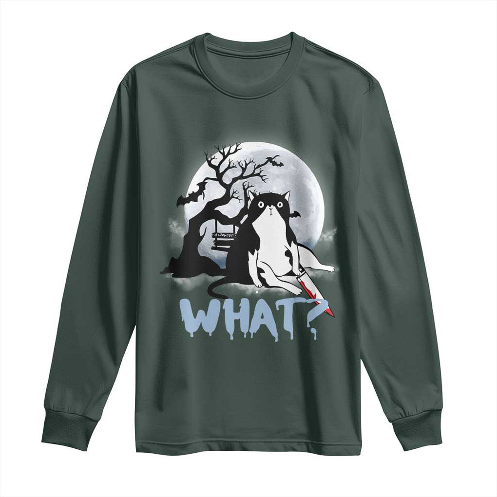 Halloween Cat Long Sleeve Shirt What Cat Murder Spooky Season TS09 Dark Forest Green Print Your Wear