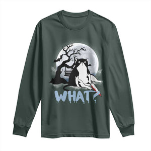 Halloween Cat Long Sleeve Shirt What Cat Murder Spooky Season TS09 Dark Forest Green Print Your Wear