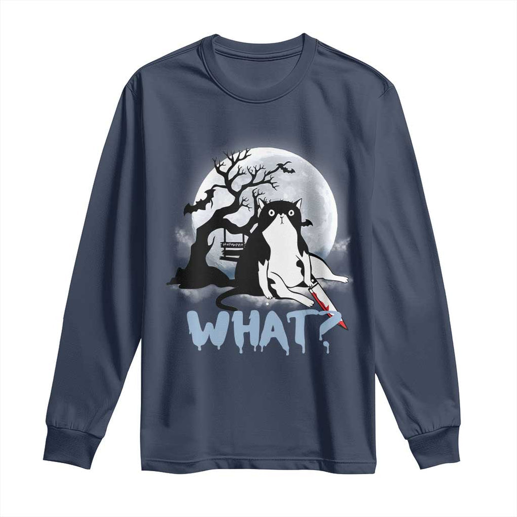 Halloween Cat Long Sleeve Shirt What Cat Murder Spooky Season TS09 Navy Print Your Wear