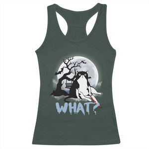 Halloween Cat Racerback Tank Top What Cat Murder Spooky Season TS09 Dark Forest Green Print Your Wear