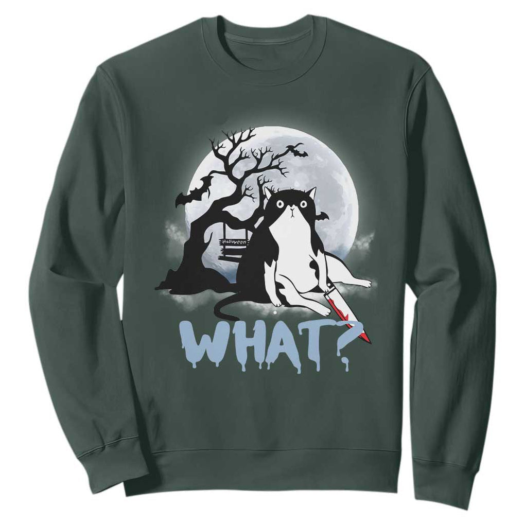 Halloween Cat Sweatshirt What Cat Murder Spooky Season TS09 Dark Forest Green Print Your Wear