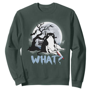 Halloween Cat Sweatshirt What Cat Murder Spooky Season TS09 Dark Forest Green Print Your Wear