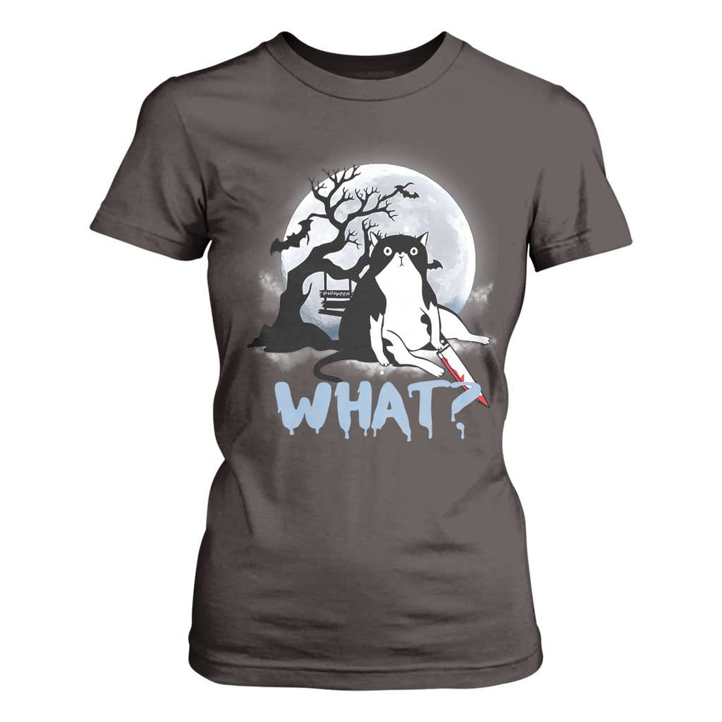 Halloween Cat T Shirt For Women What Cat Murder Spooky Season TS09 Dark Chocolate Print Your Wear