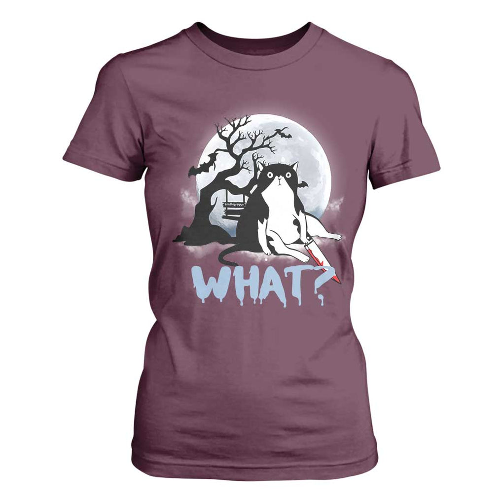 Halloween Cat T Shirt For Women What Cat Murder Spooky Season TS09 Maroon Print Your Wear