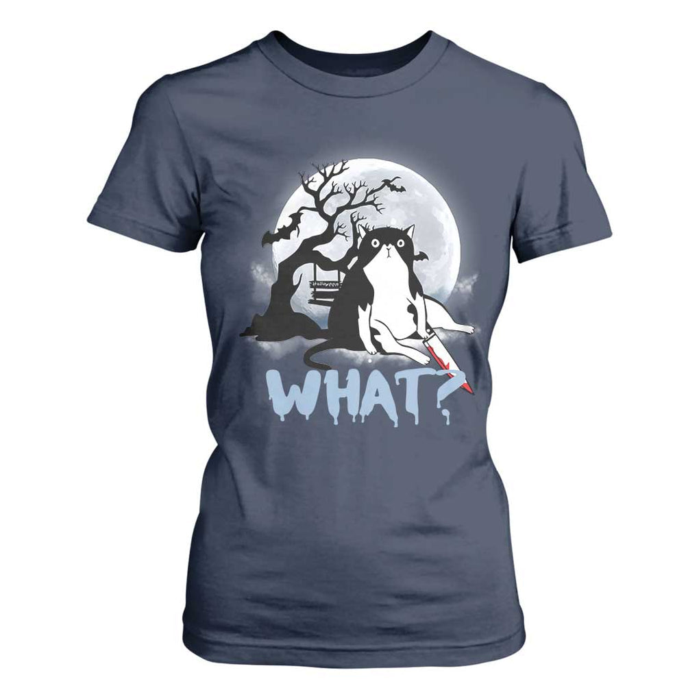 Halloween Cat T Shirt For Women What Cat Murder Spooky Season TS09 Navy Print Your Wear
