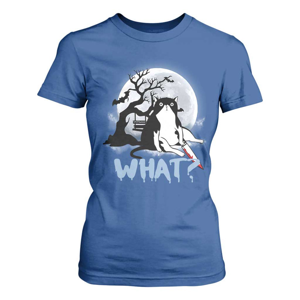 Halloween Cat T Shirt For Women What Cat Murder Spooky Season TS09 Royal Blue Print Your Wear