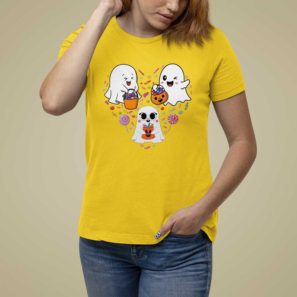 Halloween T Shirt For Women Cute Ghost Dancing In The Candy Rain Spooky Season TS09 Daisy Print Your Wear