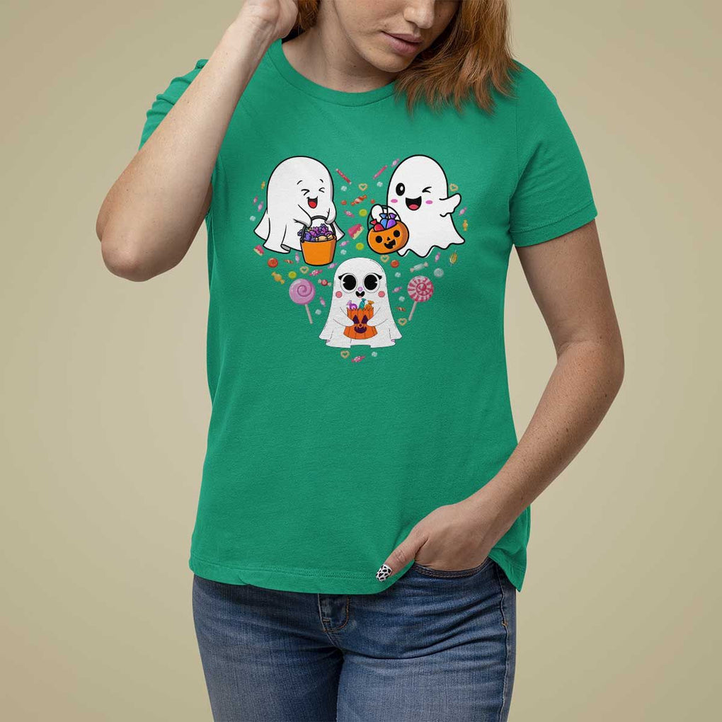 Halloween T Shirt For Women Cute Ghost Dancing In The Candy Rain Spooky Season TS09 Irish Green Print Your Wear
