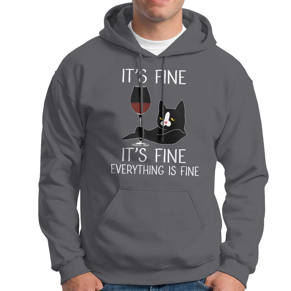 Cat Lover Hoodie It's Fine I'm Fine Everything is Fine Funny Black Cat TS09 Charcoal Print Your Wear