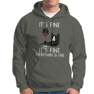 Cat Lover Hoodie It's Fine I'm Fine Everything is Fine Funny Black Cat TS09 Military Green Print Your Wear