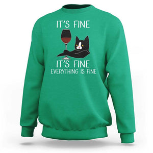 Cat Lover Sweatshirt It's Fine I'm Fine Everything is Fine Funny Black Cat TS09 Irish Green Print Your Wear