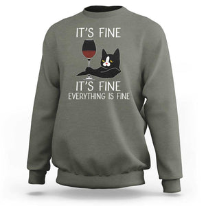 Cat Lover Sweatshirt It's Fine I'm Fine Everything is Fine Funny Black Cat TS09 Military Green Print Your Wear