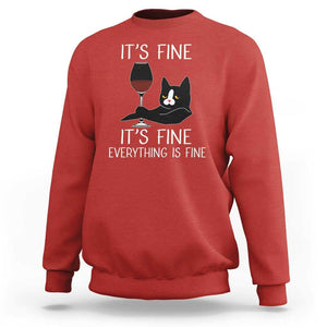 Cat Lover Sweatshirt It's Fine I'm Fine Everything is Fine Funny Black Cat TS09 Red Print Your Wear